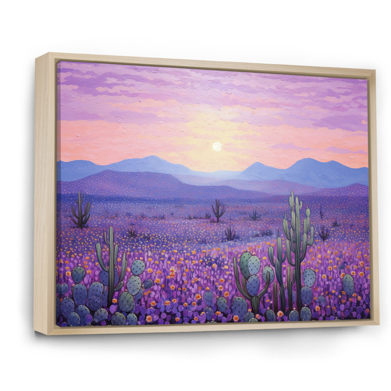 Cactus lavande paysage I sur toile, Cadre naturel flottant, H 30 po x l 40 po x P 1,5 po