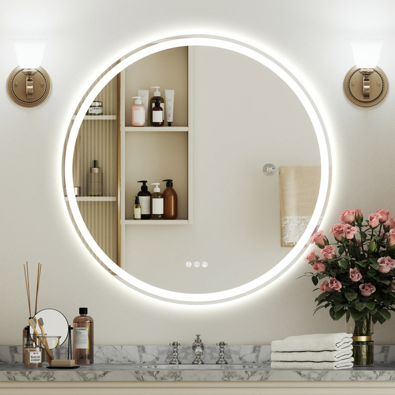 Miroir de meuble-lavabo rond certifié UL avec éclairage avant et arrière, anti-buée 36 po, à intensité variable, 3 températures de couleur