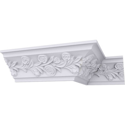 Endurathane Rose Crown Moulding, 3 7/8"H x 3 7/8"P x 5 1/2"F x 94 1/2"L, (1/2" Repeat), Factory Primed
