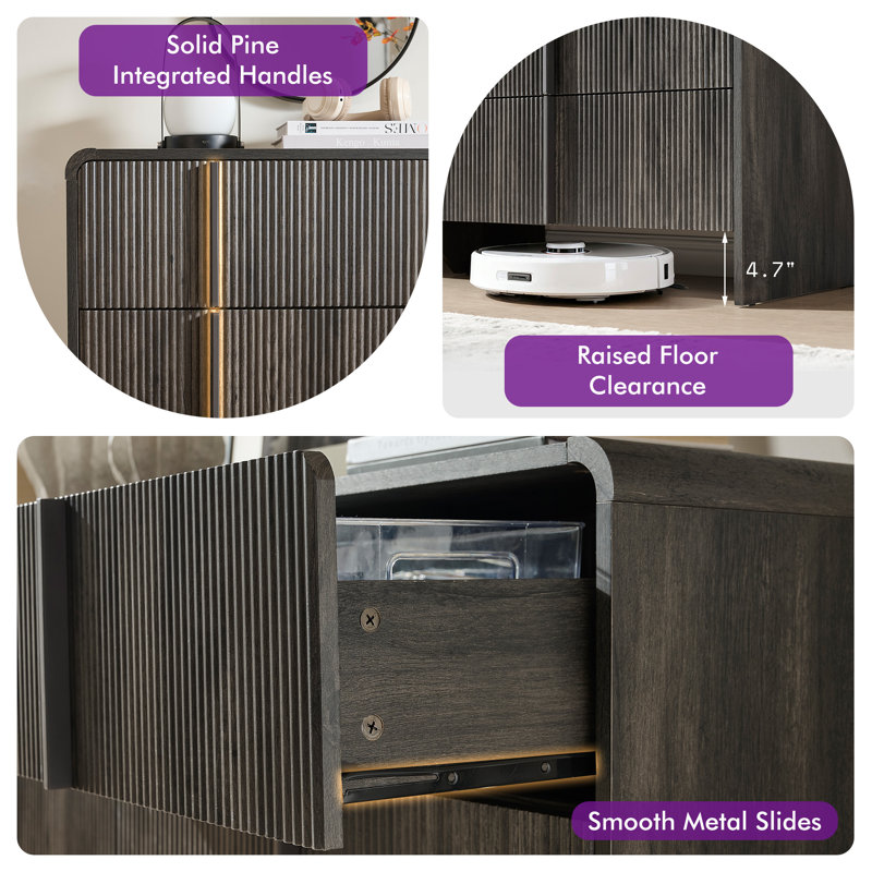 Rilton 5-Drawer Tall Dresser with Louvered Front, Vertical Storage Chest for Bedroom, Natural Wood Look, Black