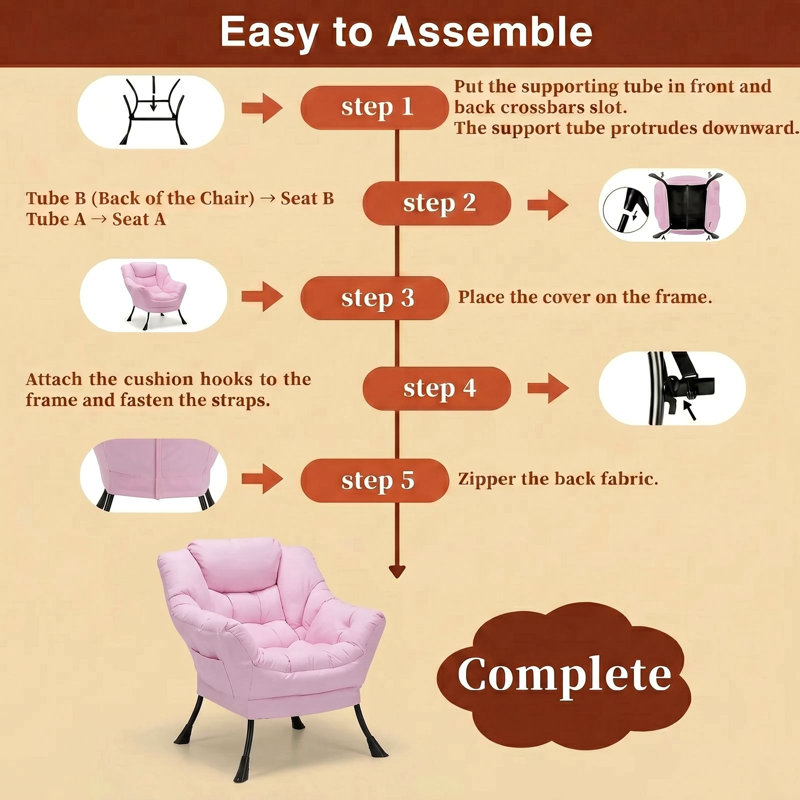 Lazy Chair, Modern Comfy Lounge Accent Chair, Large Sofa Armchair With A Side Pocket, Leisure Reading Chair For Bedroom, Living Room, Dorm(pink)