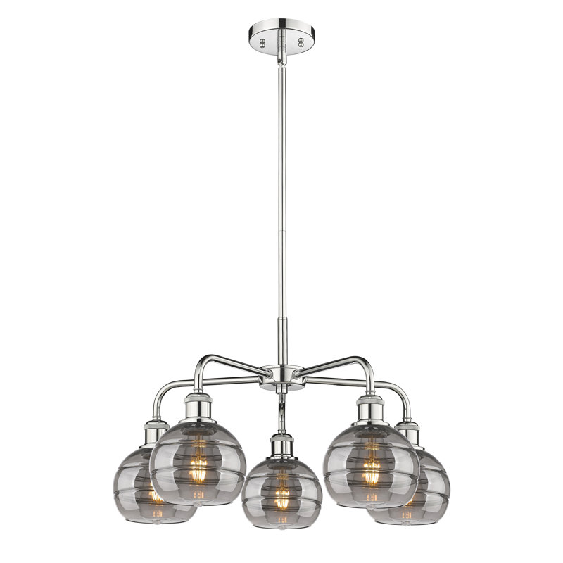Chartoff 5 - Light Steel Dimmable Round / Oval Chandelier, 13.38" H x 23.88" W x 23.88" D, Clear, Antique Copper