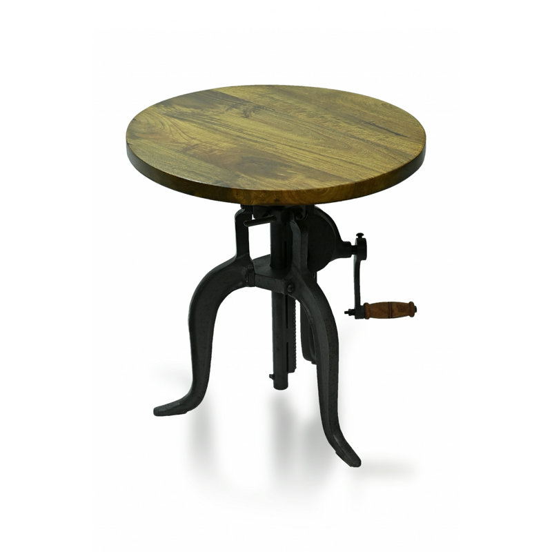 Neche Solid Wood Pedestal End Table, Industrial, Harvest Oak