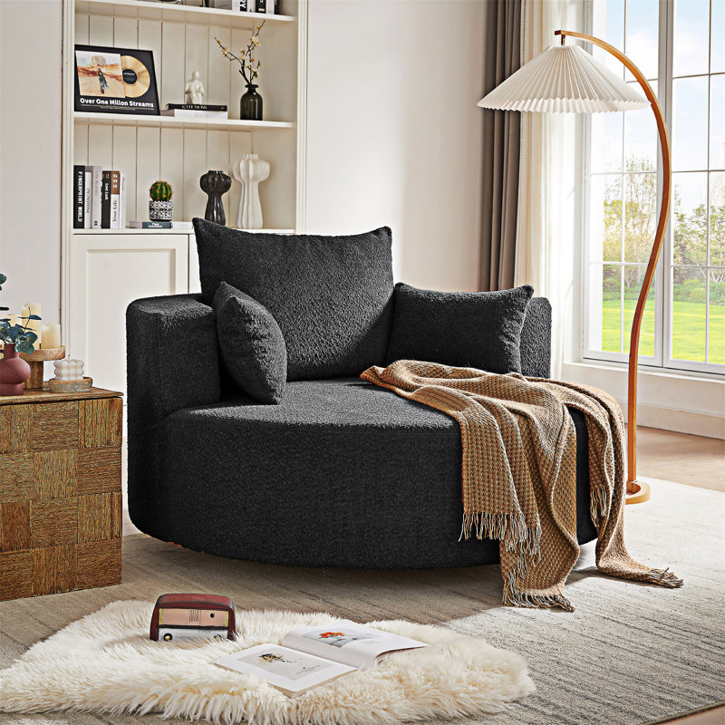 Chaise pivotante ronde avec coussins amovibles, Noir