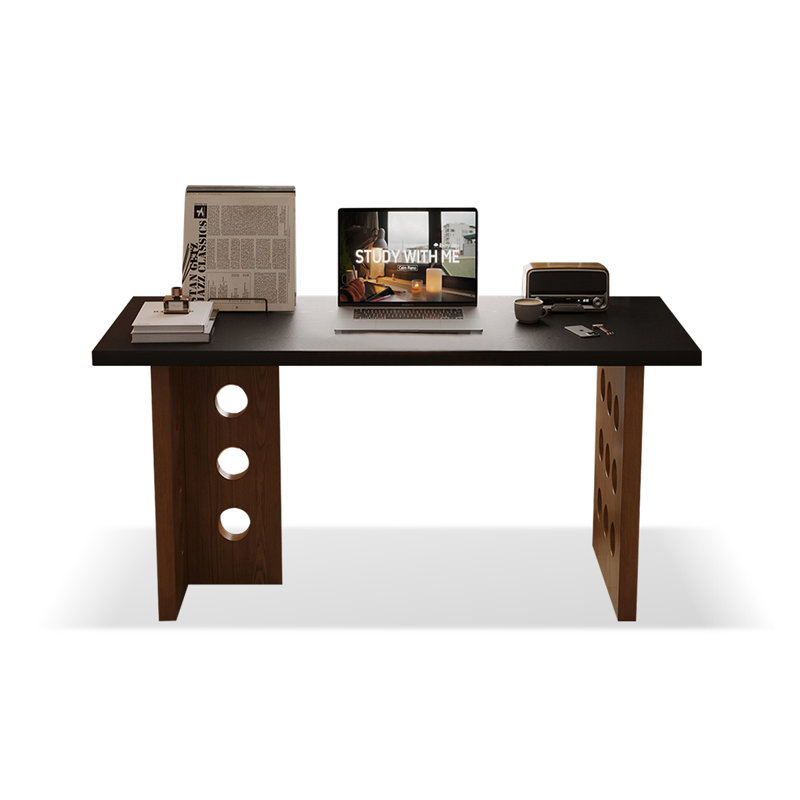 Black + Nut-brown Rectangular Solid Wood desk, 29.53" H x 62.99" W x 23.62" D
