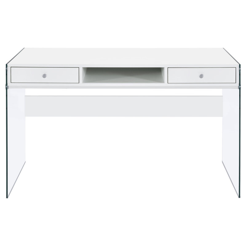 Eliana Glass Writing Desk, White/Clear