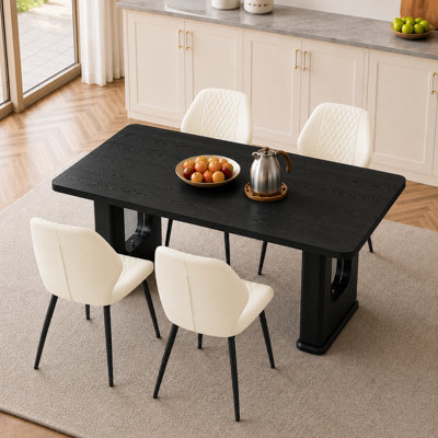 Ensemble de table de salle à manger 64,5 po Shreve pour 4 personnes, ensemble de table de salle à manger noir pour 4 personnes avec base piédestal unique en verre et chaises rembourrées