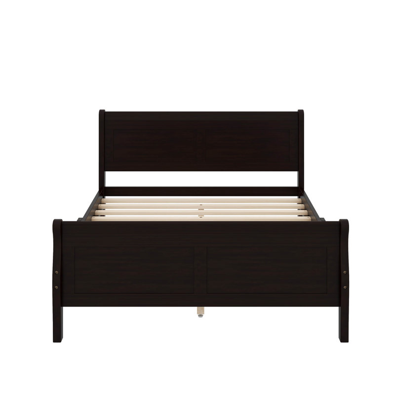 Lit plateforme en bois avec tête de lit, Lit double, Espresso