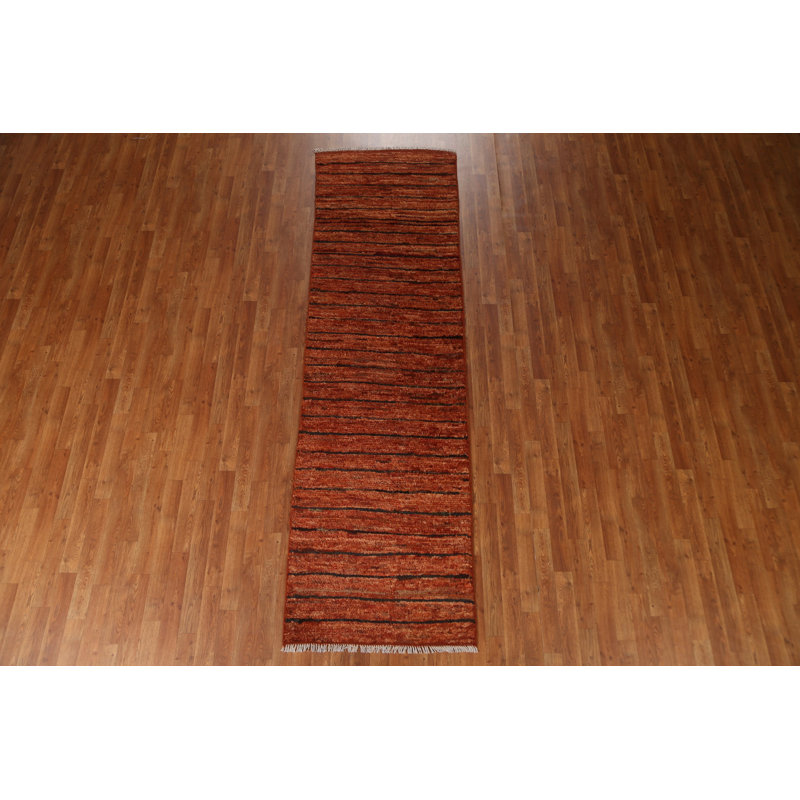 Tapis de couloir orange orange noué à la main 3 x 10