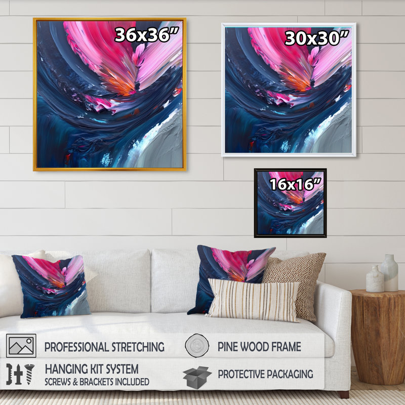 Dennice Blue And Pink Textured Art - Print on Canvas, 16" H x 16" W x 1" D, Gold Floater Framed