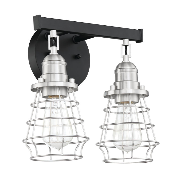 Éclairage pour meuble-lavabo à 2 lumières à intensité réglable Beesley, Noir plat / nickel poli brossé, Nickel poli brossé