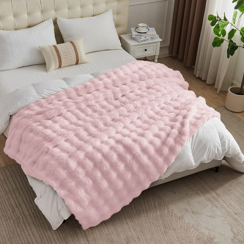 Cozy Warm Luxury Faux Fur Rabbit Throw Blanket, Knitted Soft Thick Furry Cute Plush Reversible Blanket for Sofa, Living Room, Bedroom - Suitable for Winter & Spring & Holiday Gift Ideas