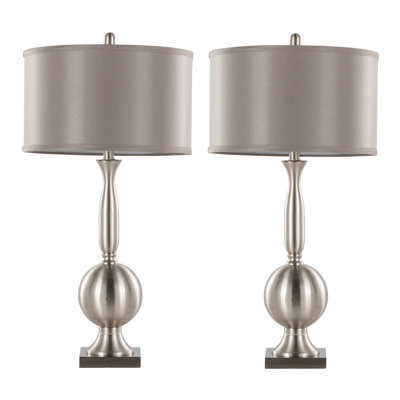 Joan 30" Contemporary Metal Table Lamp in Brushed Nickel with Grey Satin Shade from Grandview Gallery  - Set of 2