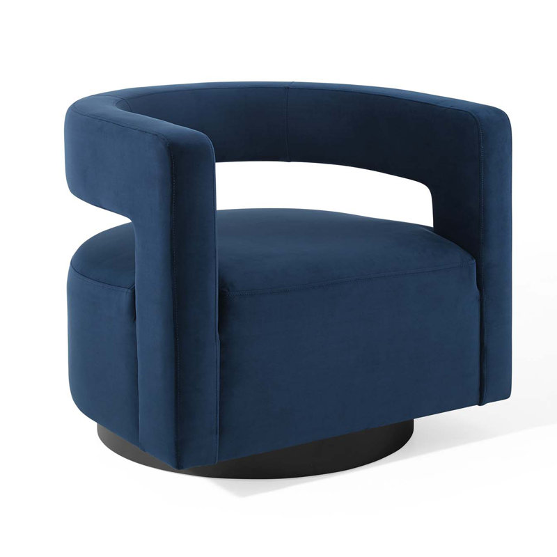 Modway Spin Cutaway Performance Velvet Swivel Armchair, Midnight Blue
