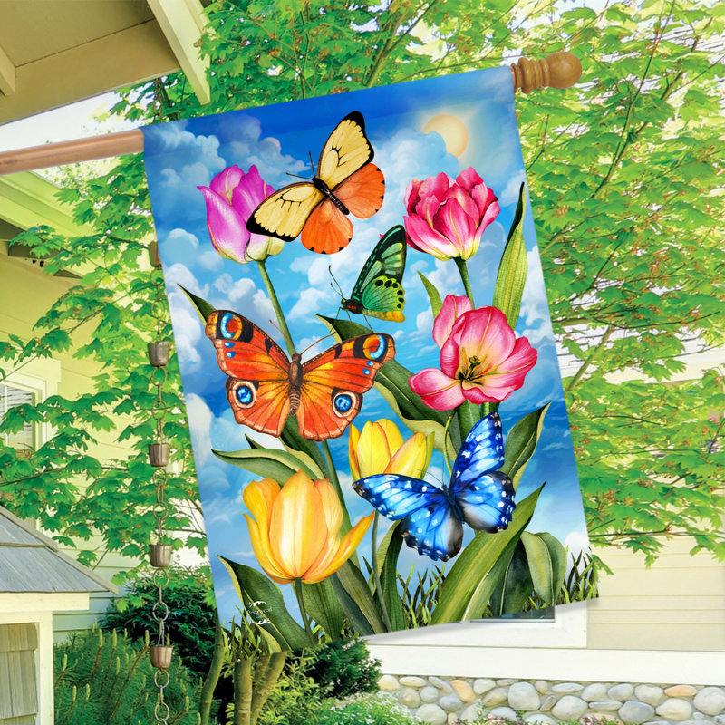 Drapeau de la maison des papillons Sunshine, Printemps jaune/vert