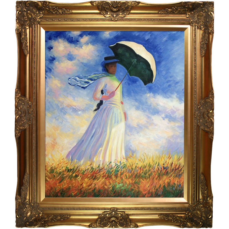 «Woman with a Parasol» par Claude Monet - Peinture sur toile encadrée, H 32 po x l 28 po x P 2 po, Or victorien