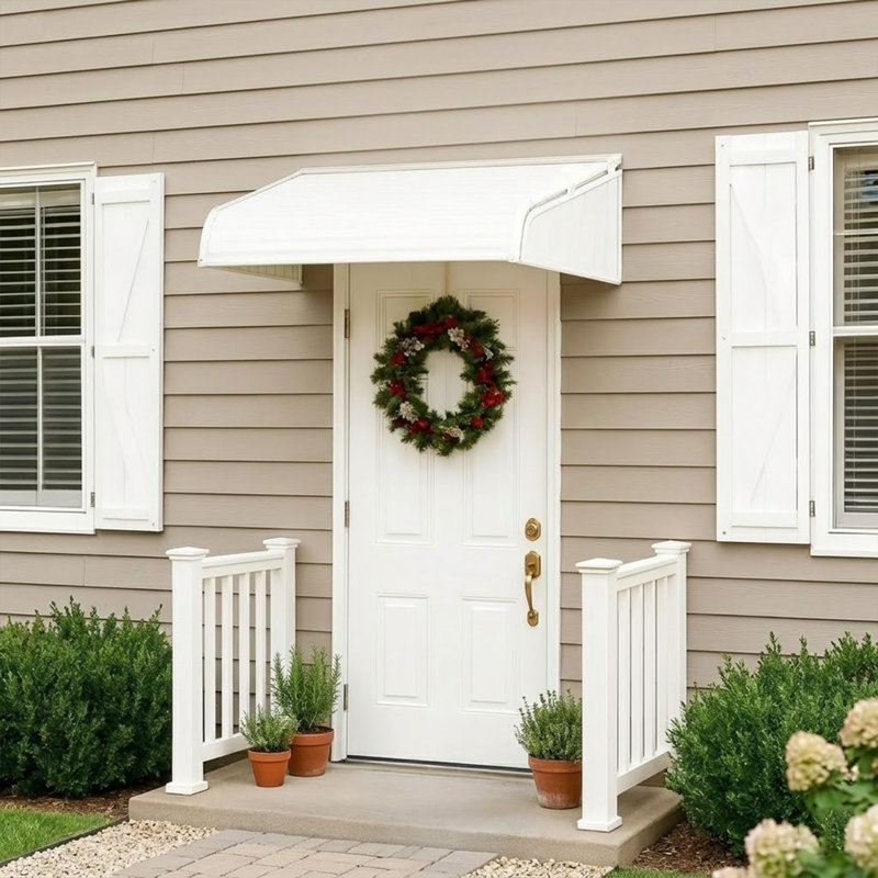 Kozyard Window Awning 48"W x 40"D with 2 Side Wings, Aluminum Frame with Impact-Resistant PVC Panels, Shade Angle Set During Installation, Rain, Snow & UV Protection Door Canopy 
