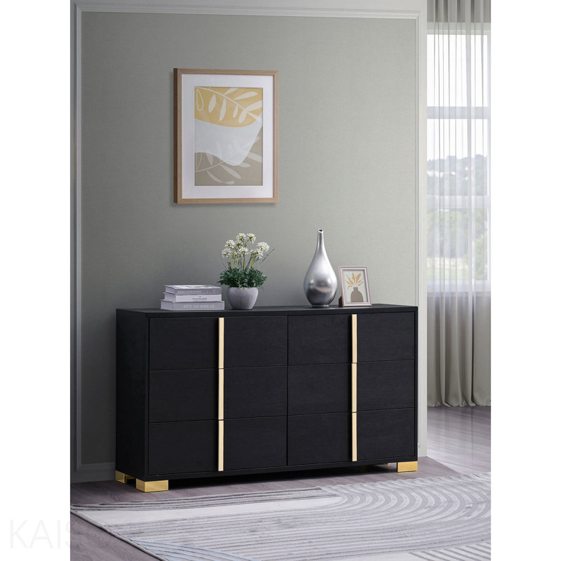 Black 6-Drawer Dresser, Black