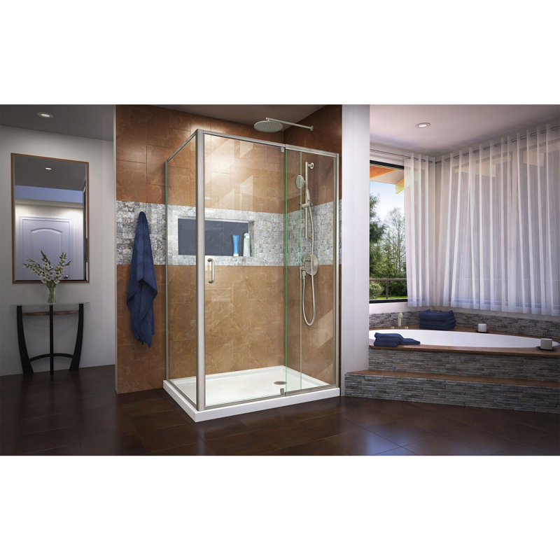 42" W x 34.5" D x 72" H Semi-Frameless Rectangle Reversible Shower Enclosure with Fixed Panel, Brushed Nickel