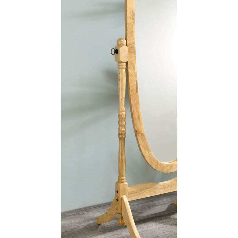Miroir sur pied 59,25 "de haut avec finition naturelle, forme ovale, Bois naturel