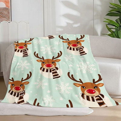 1Pc Reindeer Pattern Flannel Blanket Soft Whimsical Cozy Holiday Winter Decor For Sofa/Bed/Travel 40*50