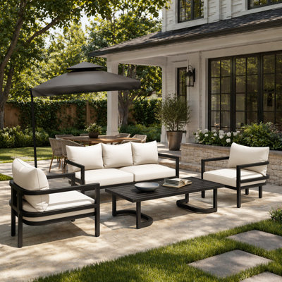 Ensemble de canapé d'extérieur multi-personnes en acier avec table basse, sièges de patio imperméables et antirouille, coussins résistants aux rayons UV pour le jardin, la pelouse et la cour