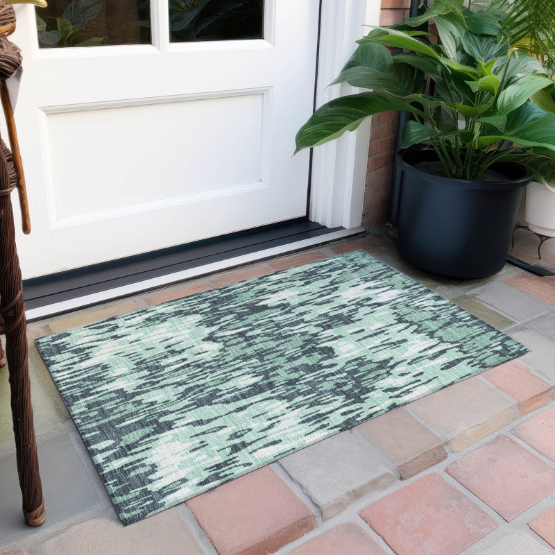 Sage Green Flat Woven Rectangular Synthetic Rug