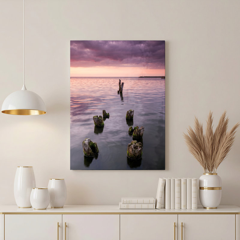 Art mural sur toile Gallery Wrap pour le salon, la chambre à coucher, le bureau ou le vestibule - Décoration murale décorative avec eau du coucher du soleil