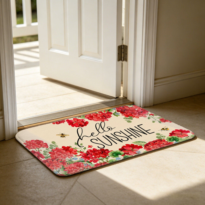 Multicolore tapis de porte «Hello Sunshine» Geranium Bee pour porche d'entrée, 24 po x 36 po