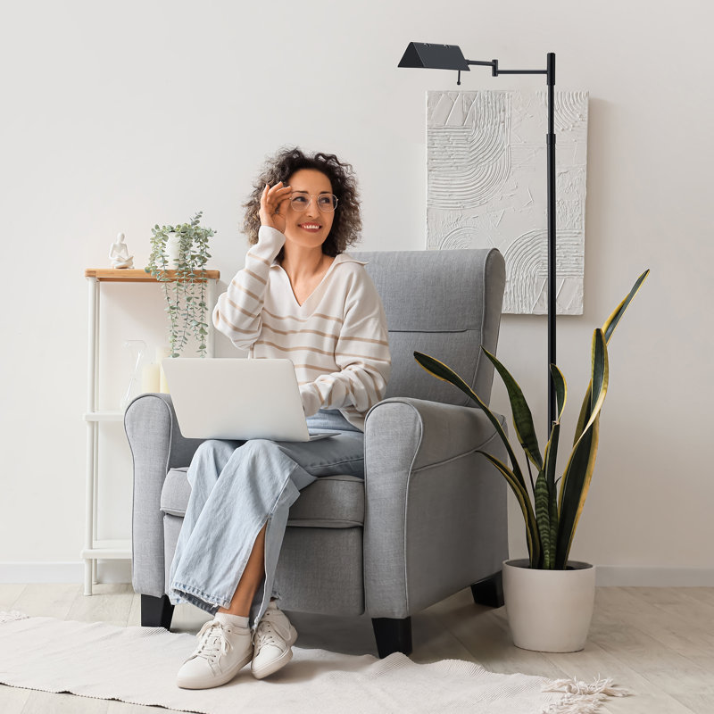 56" Dimmable LED Pharmacy Task Floor Lamp with Swivel Head Swing Arm, Black