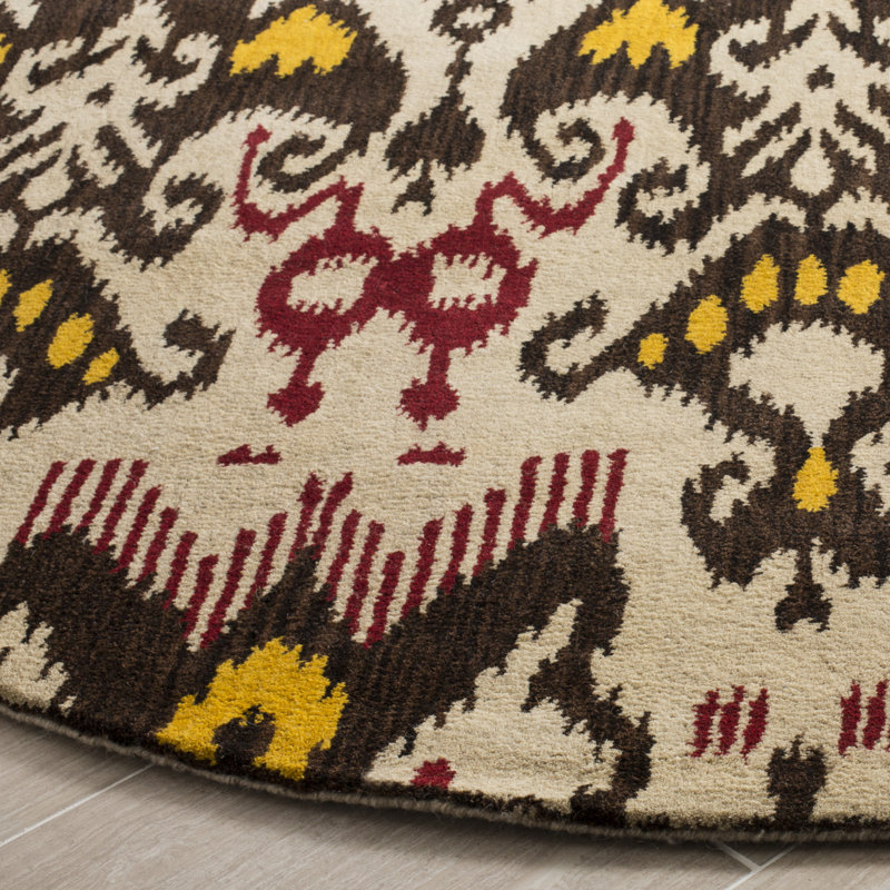 Kline Ikat Hand Tufted Wool Ikat Rug, Round 6'