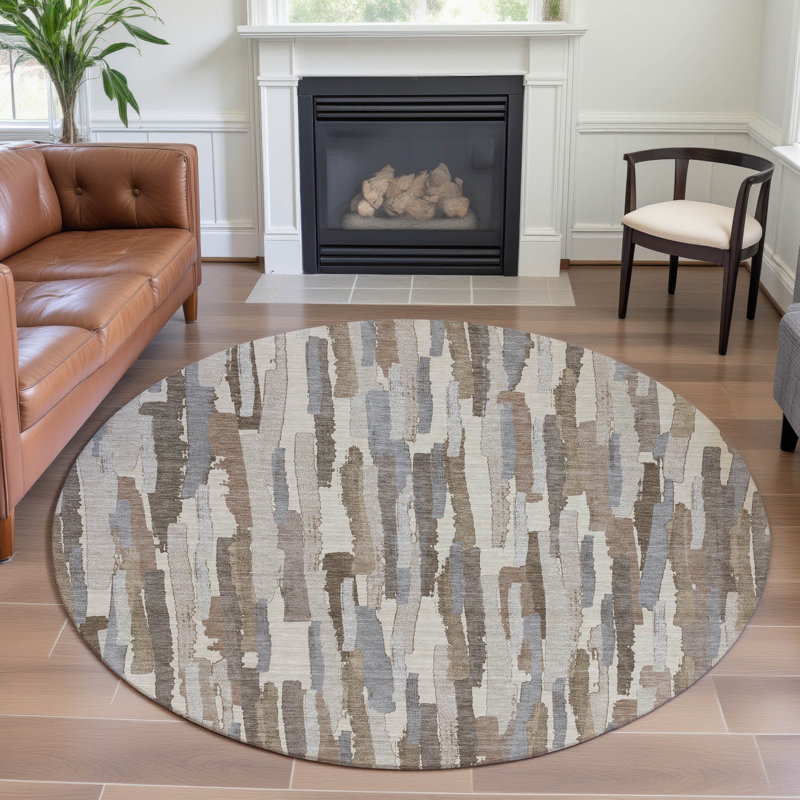 Premium Machine Washable Elize AMF1314 Stripes Rug, Round 8'