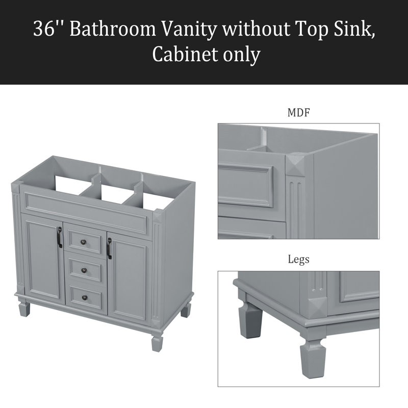 Meuble-lavabo 36 po sans lavabo supérieur, armoire seulement, armoire de rangement moderne avec 2 portes à fermeture douce et 2 tiroirs