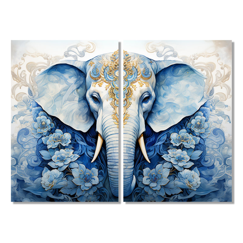 Hindou d'éléphant majestueux - art mural traditionnel, H 36 po x l 48 po, Toile tendue, Ne s’applique pas