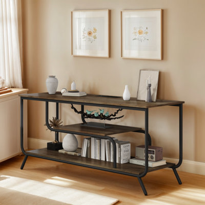 Tv Stand,Tv Console Table And Entertainment Center With  Led Lights Power Outlets