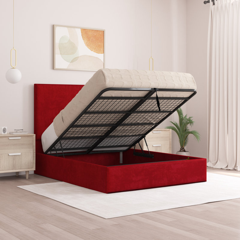 Bibian Upholstered Ottoman Storage Bed, Small Double (4'), Red