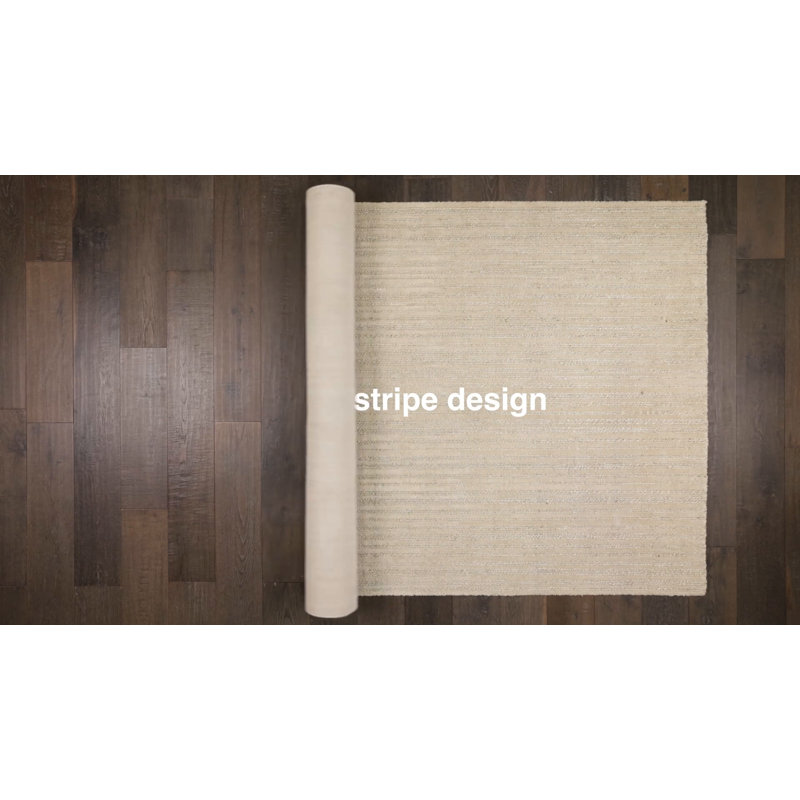 Neutral Handwoven Wool and Cotton Rectangular Rug 10' x 14'