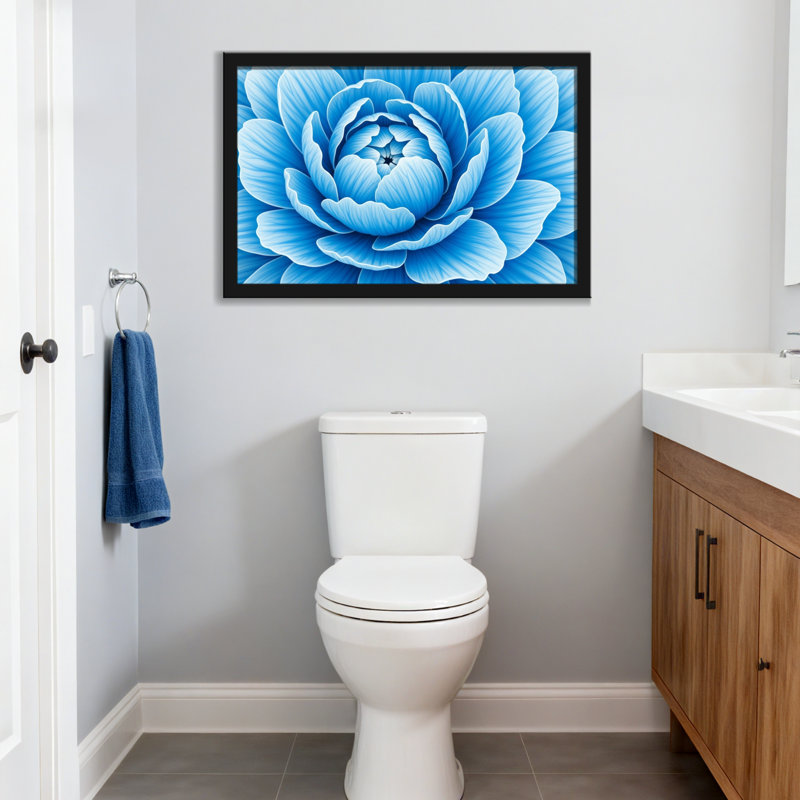 Plantes et fleurs, motif floral bleu, impression artistique, H 16 po x l 24 po, Noir, Impression encadrée sans passe-partout