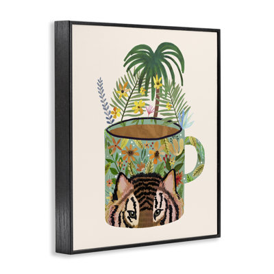 Tasse tropicale avec giclée encadrée par un tigre, design par Mia Charro