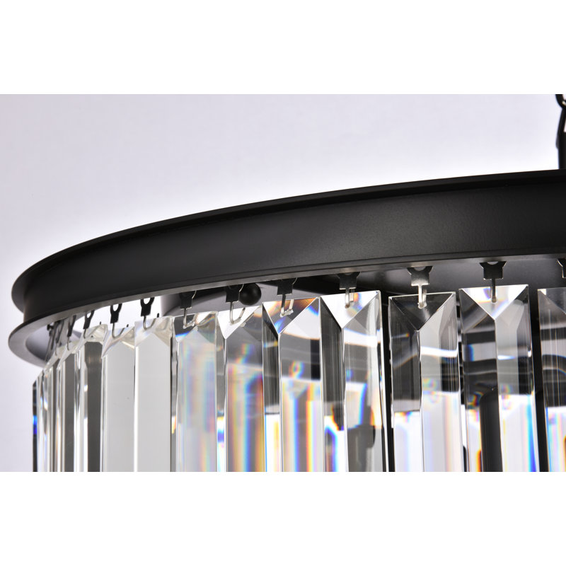 Lustre en cristal 8 lumières Yazmin, Transparent, Noir mat