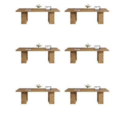 63-Inch Executive Desk Sets Of 6, Vintage Home Office Computer Desk With Large Tabletop, Farmhouse Writing Conference Table Workstation For Office, Study, Rustic Brown, 6 Pcs