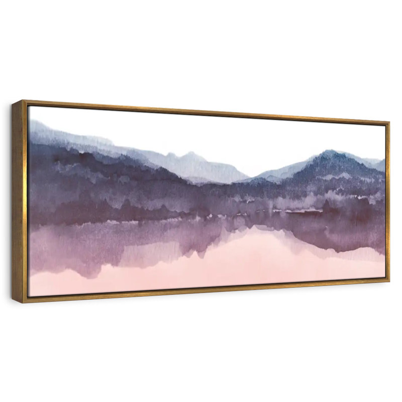 Aquarelle paysage IV rosé indigo III, 57 po x 19 po, Cadre flottant doré