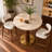 33.5'' Round Counter Height Pub Table（Bar Table） with Sintered Stone Top, Available in a variety of colors, Solid Rubberwood Pedestal Base and Gold Metal Bottom, Modern Bistro Table-1437505445