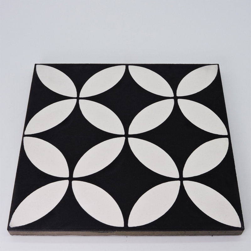 Amlo 8" x 8" Cement Patterned Wall & Floor Tile, Black/White