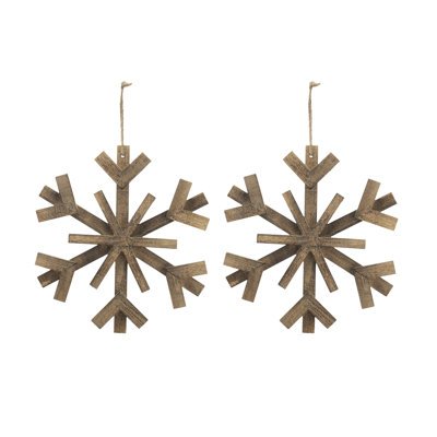 17.7 Inch Fir Wood Snowflake Ornaments Set Of 2 Large Christmas Tree Hanging Decor Wall Art Holiday Display