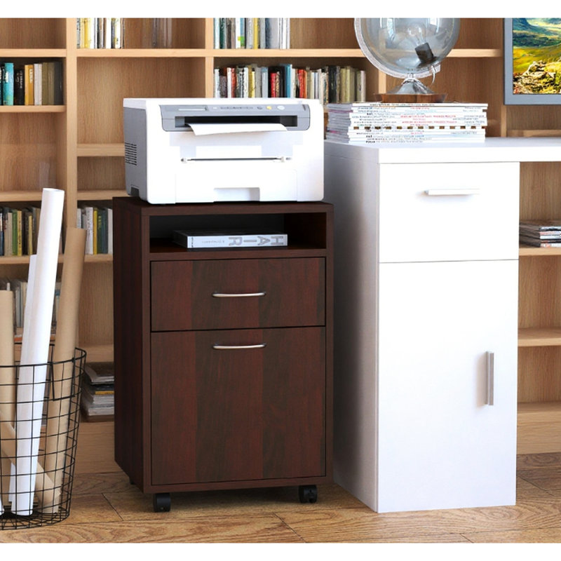 Support mobile pour imprimante et solution d'organisation de bureau, offrant amplement d'espace pour les articles, 4 roulettes omnidirectionnelles faciles à déplacer, s'adapte sous la plupart des bureaux, - cadre en bois recouvert de particules, brun, l 15,7 po x