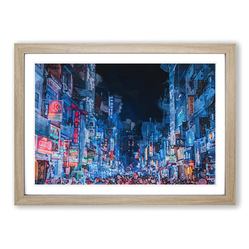Ho Chi Minh City in Vietnam in Abstract - Picture Frame Graphic Art Print on MDF, 27cm H x 36cm W x 2cm D, Oak Framed