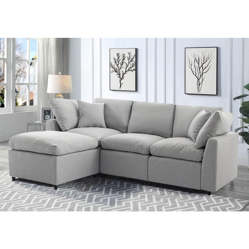 Derilien Upholstered L-Shaped Sectional Reversible, Light Gray Polyester Blend