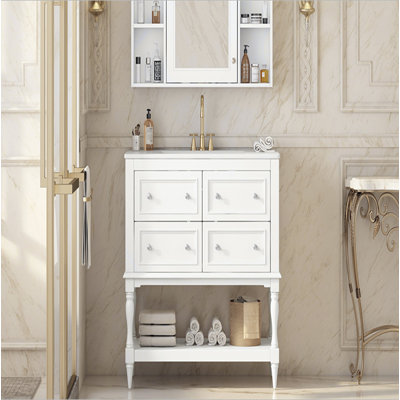 Ensemble de meuble-lavabo 36 po avec lavabo 36 po, lavabo en céramique encastré, ensemble de meuble-lavabo autoportant avec 4 tiroirs, armoire de salle de bain en bois massif