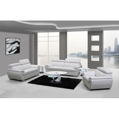 Hartnett Three Piece Indoor Genuine Leather Six Person Seating Set